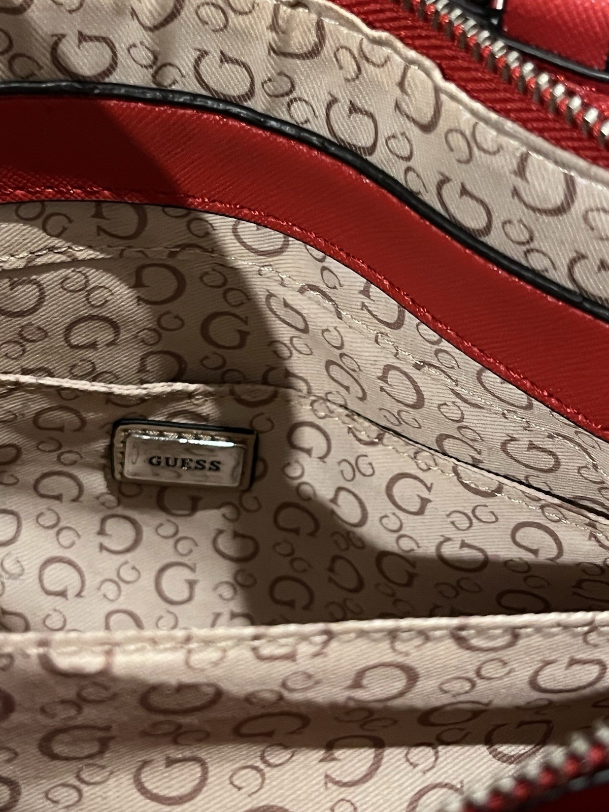 GUESS Red Small Satchel Top Handle Zip Bag w/ Detachable Crossbody Strap