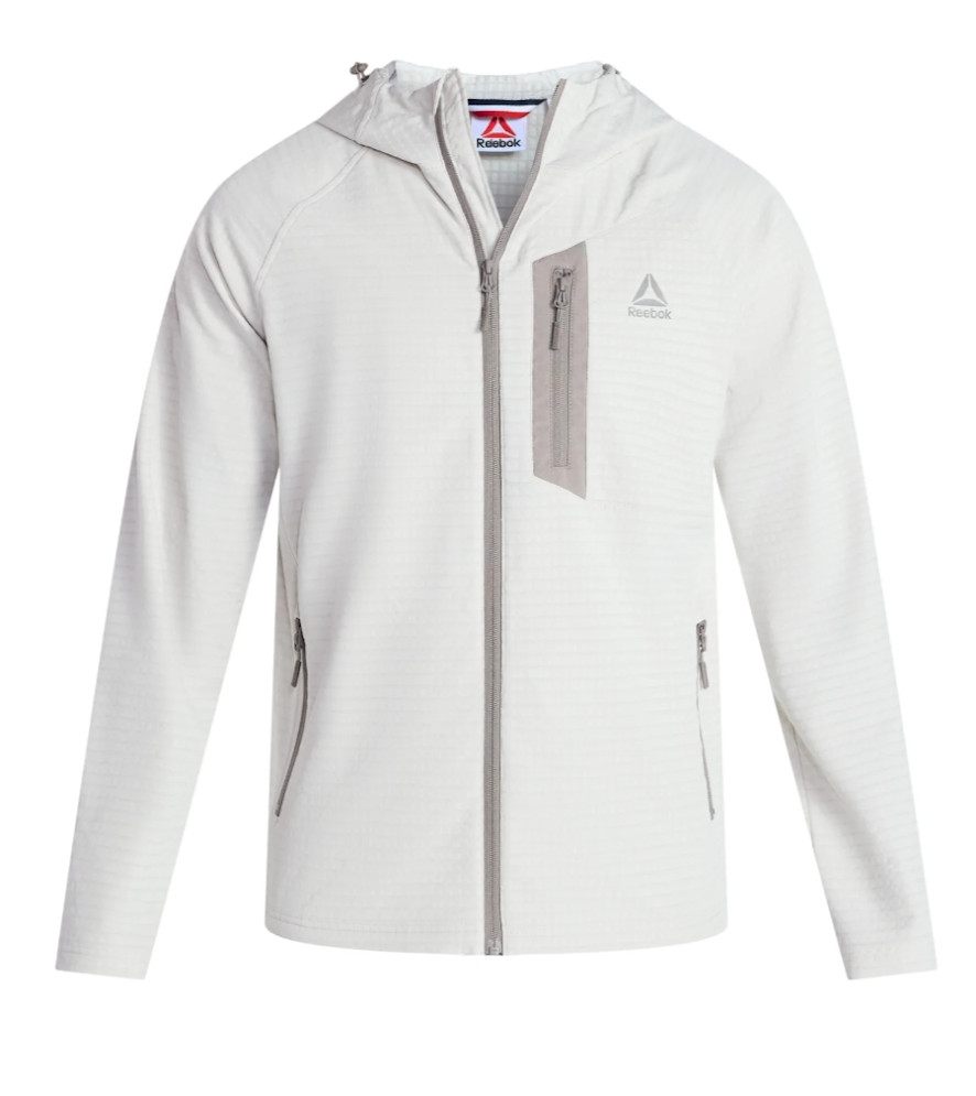 Reebok Men’s Textured Stretch Hooded Jacket, Windbreaker Driftwood Black M-3XL