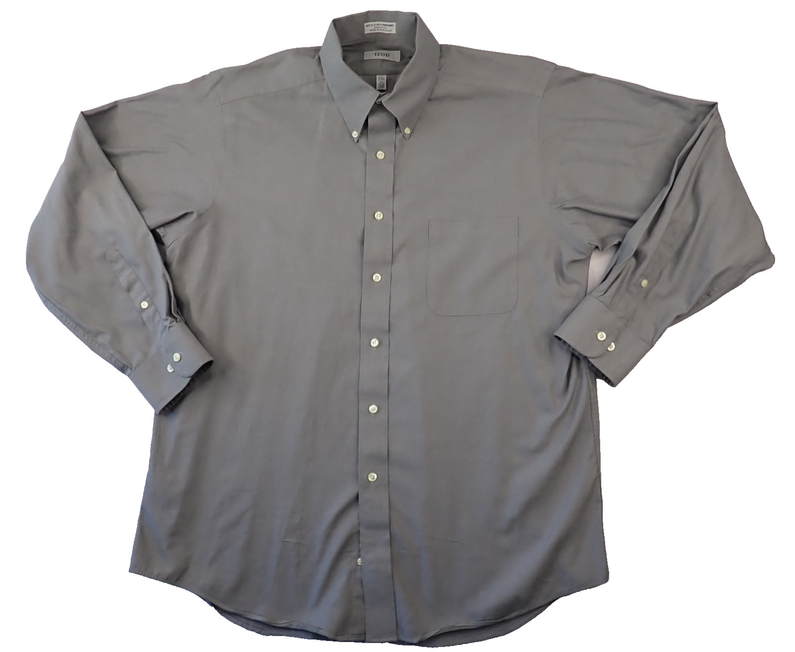 IZOD Dress Shirt Men’s L Gray Cotton Easy Care Pinpoint Oxford 16.5- 34/35