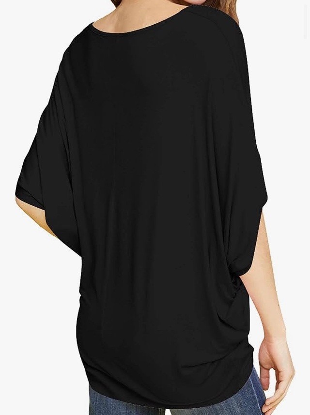 Made by Johnny Women’s Scoop Neck Half Sleeve Batwing Dolman Rayon Top Black Med