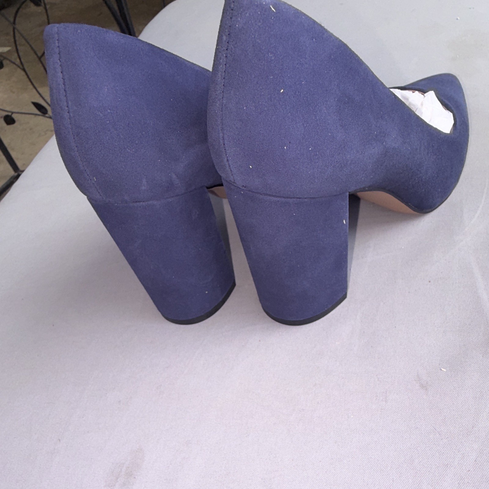 Franco Sarto Women’s Blue Suede Pointed Toe Slip-On Block Heel Pumps 8.5