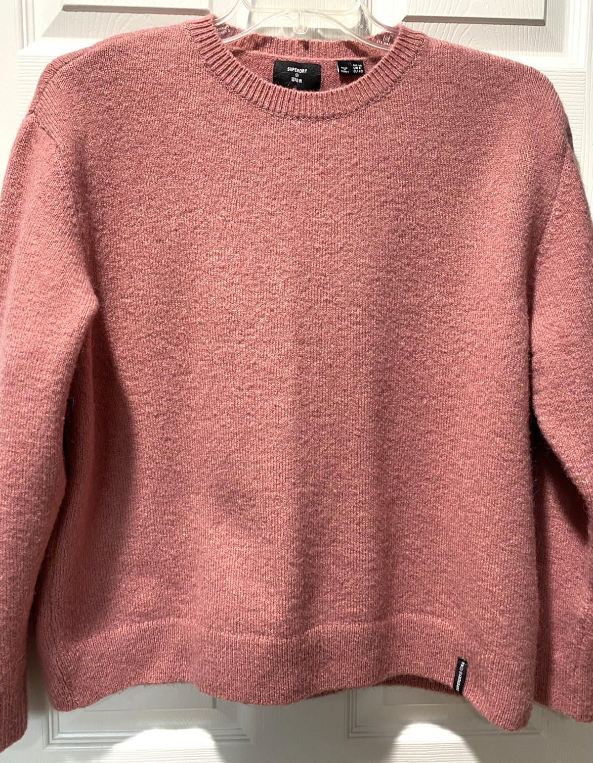 Superdry Pullover Sweater Top Pink Round Neck Long Sleeve Soft Warm Cozy Size L