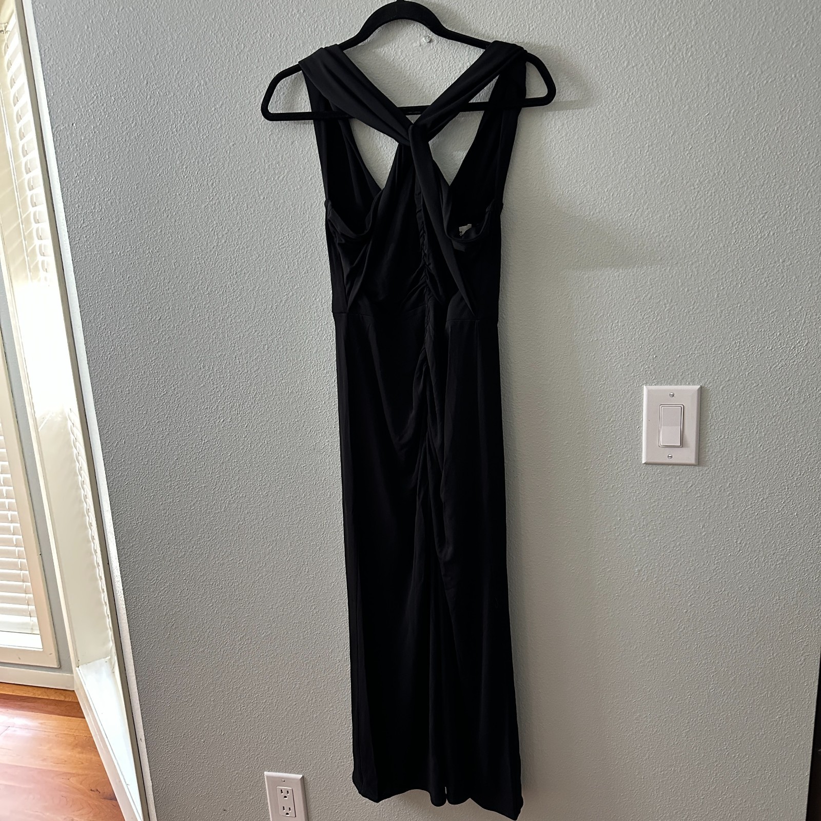 Diane Von Furstenberg Black Neely Sleeveless Ruched Midi Dress 10 LBD Classic