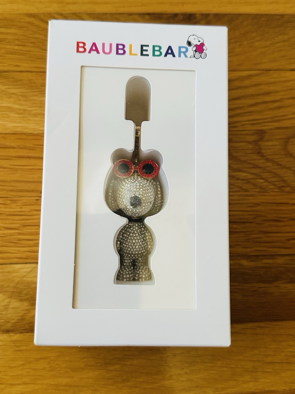 New in Box Baublebar Snoopy Bag Charm Peanuts Collection Rhinestone