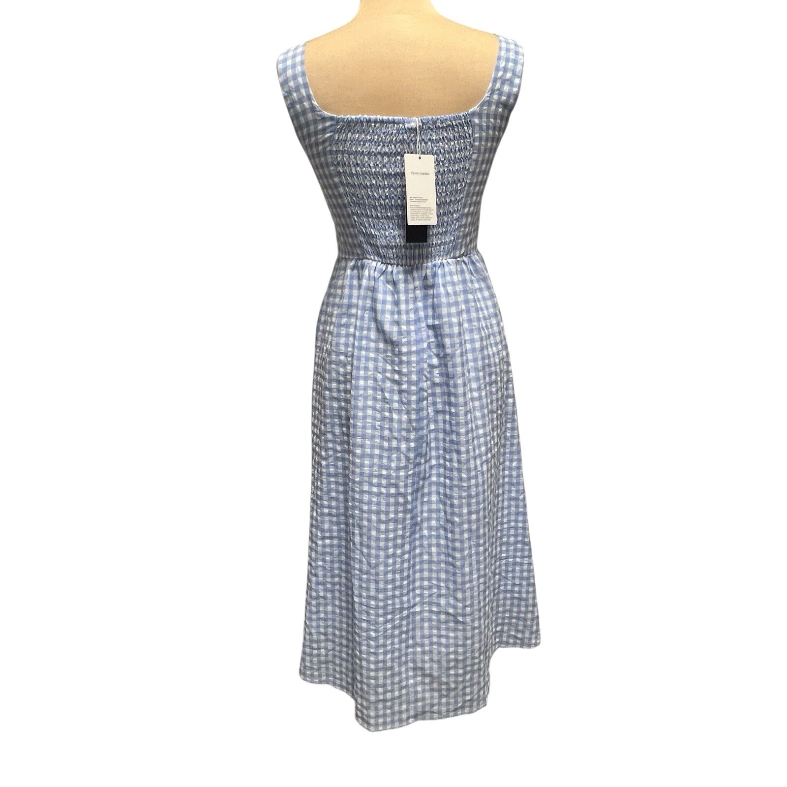 PrettyGarden Blue White Gingham Maxi Dress Smocked Back Sleeveless Size S NWT