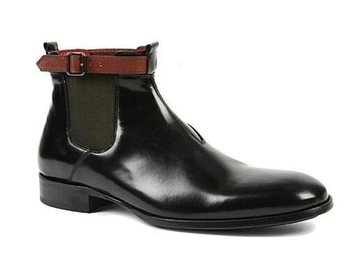 Handmade Mens Black Chelsea Genuine Leather Boot With Ankle Boot 8-9-10-11-12-13