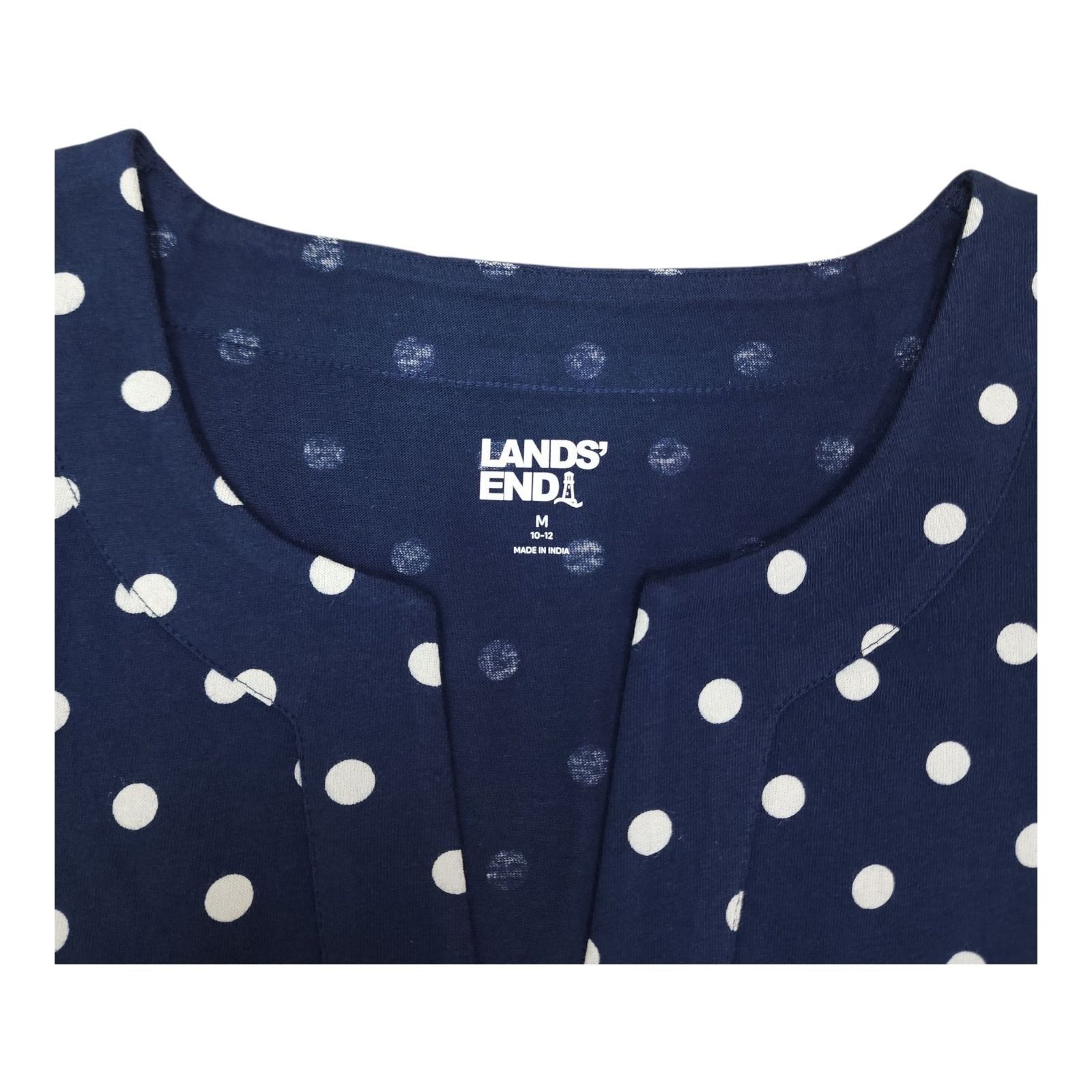 Lands End Womens Polka Dot Sleeveless Cotton Shift Dress Navy White Size M
