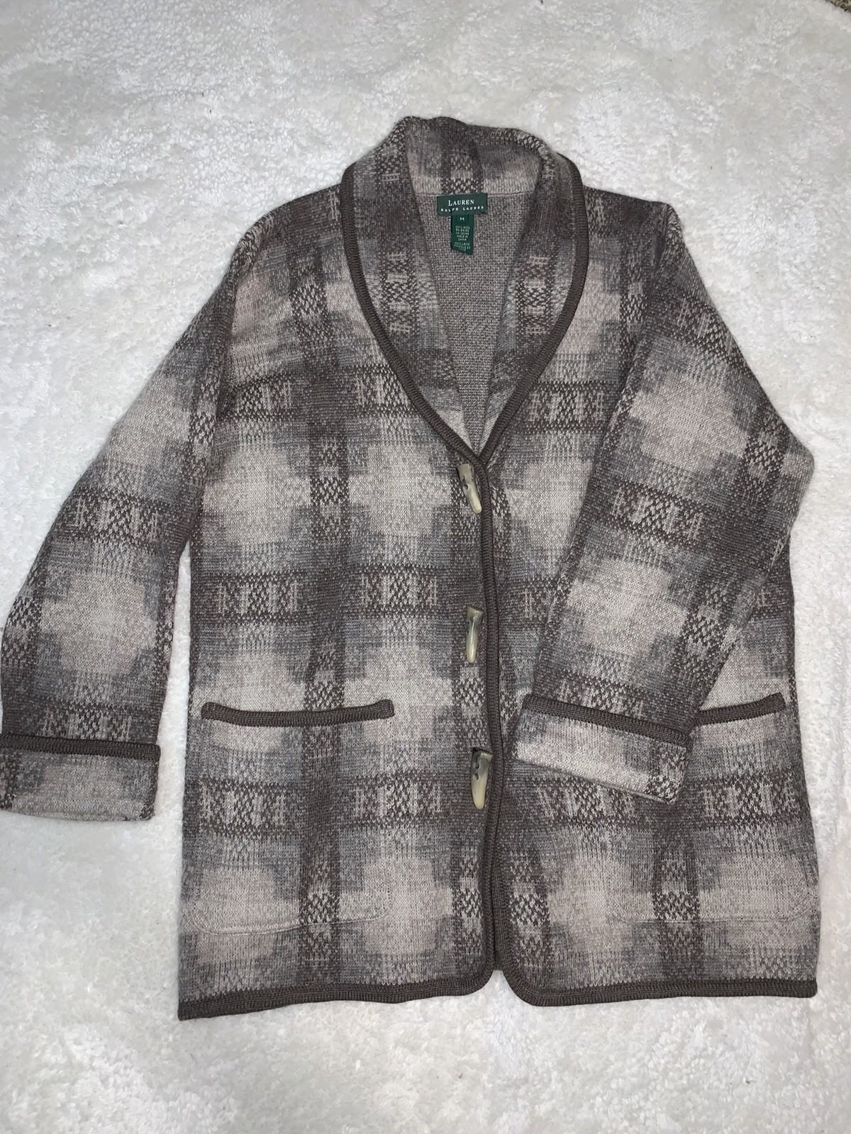 Lauren Ralph Lauren 100% Wool Jacket Sweater – Sz M – Horn Toggle Buttons