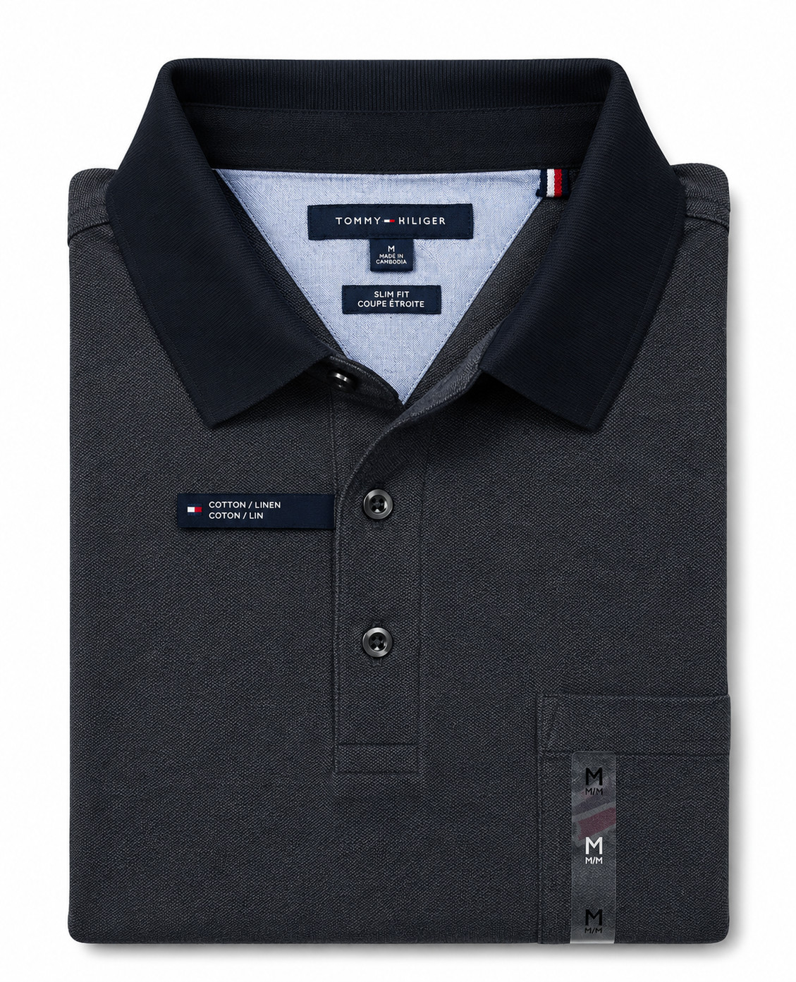 NWT Tommy Hilfiger Men’s Slim Fit Linen Cotton Mesh Pocket Polo Shirt