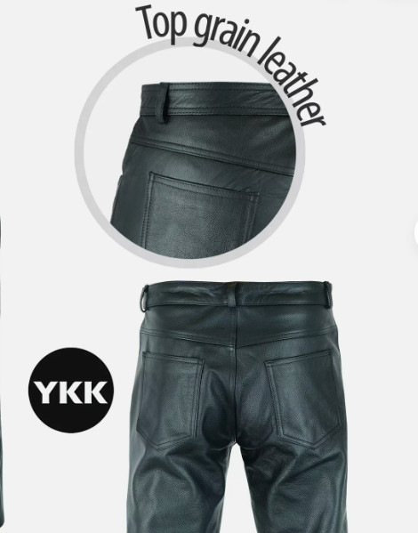 Mens Biker Jeans Real Black Or Cow Leather Sleek And Sexy 501 Style Pants New