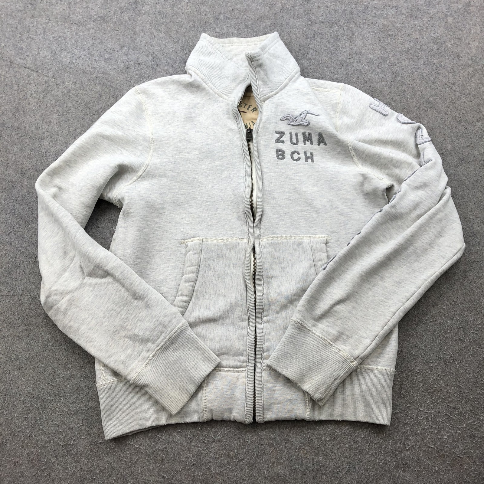 Hollister Sweatshirt Mens Medium Gray Zuma BCH Full Zip Surf Logo Casual