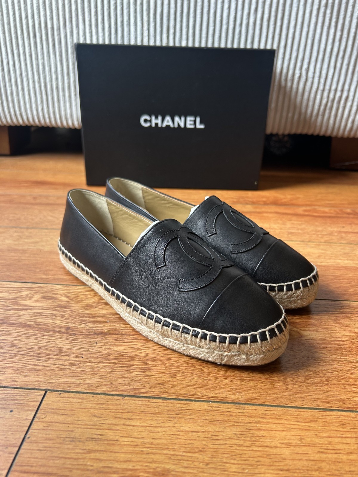Chanel CC Logo Slip on Espadrilles in Black EU 37 US 7