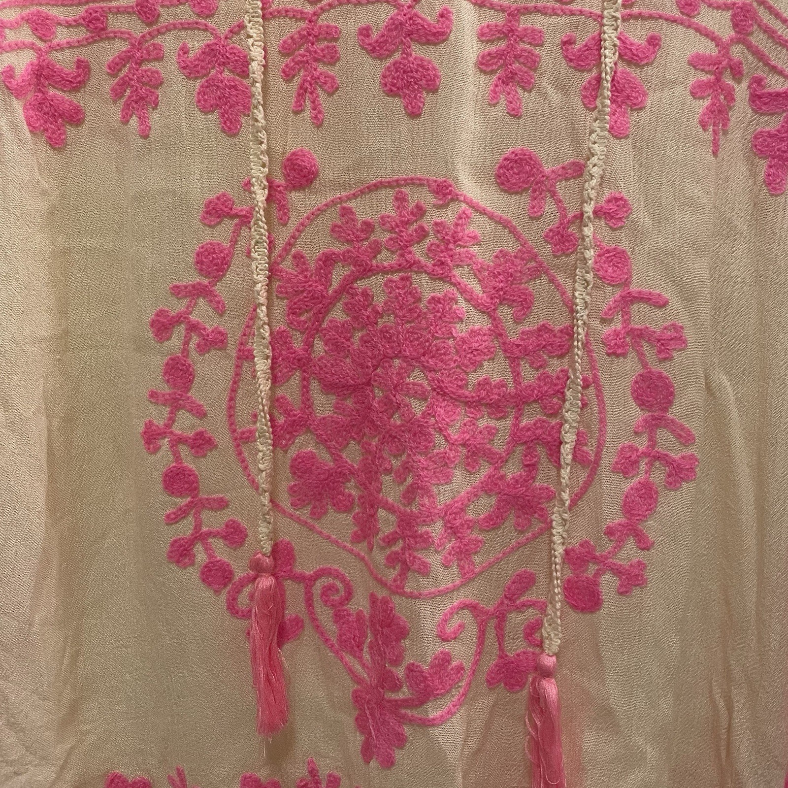 RISE & BLOOM Blush and Pink Embroidered Gauzy Tunic Top Cover Up Sz S