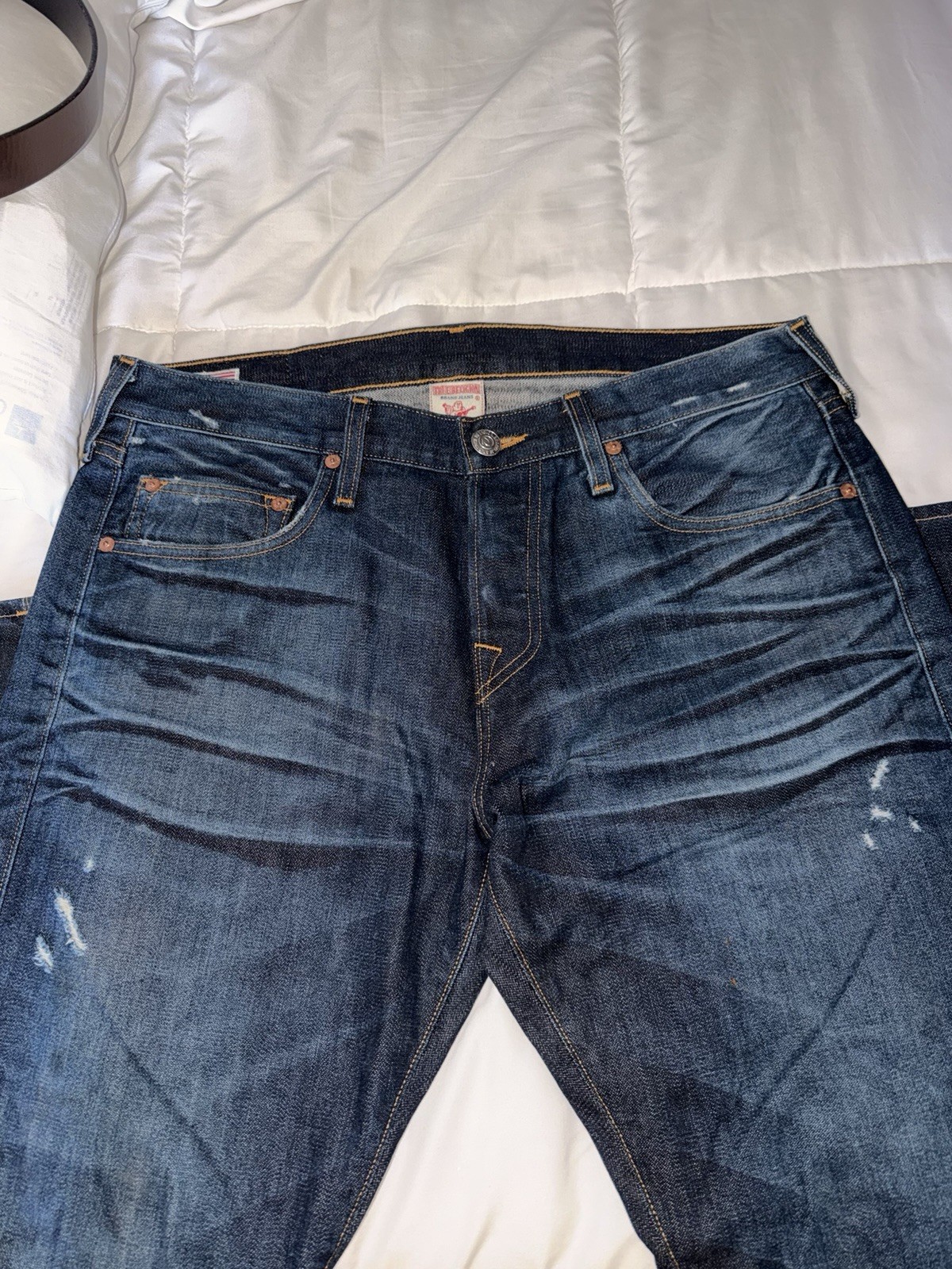 True Religion Men’s Blue Medium Wash Denim Straight Jeans Button Fly Size 34