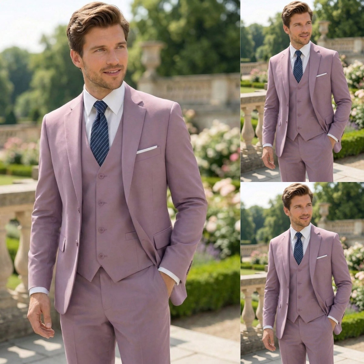 3Pcs Men’s Suits Tuxedos Dinner Party Coat Jacket Buiness Notch Lapel Tuxedos