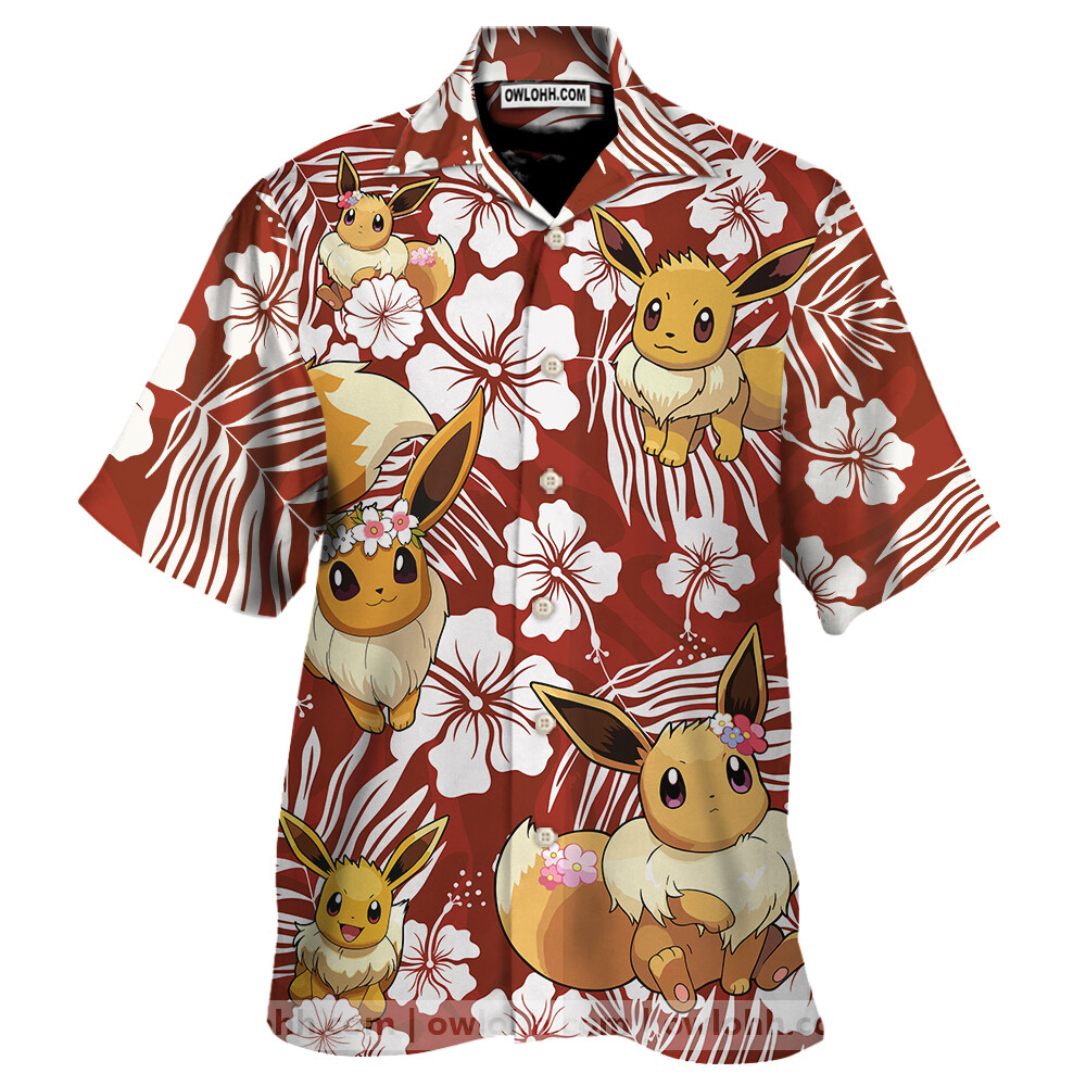 Eevee Pokemon Hawaiian Shirt Aloha Summer Beach Button Down