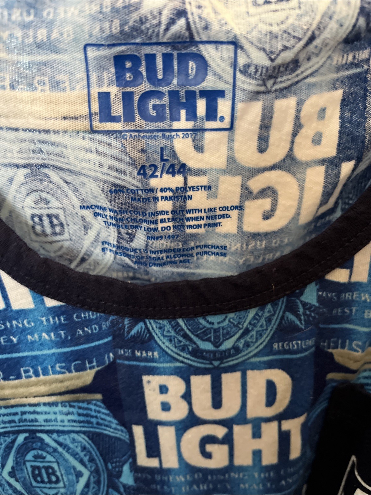 Bud Light Tank Top Mens Size Large All Over Print Summer Casual Cpix