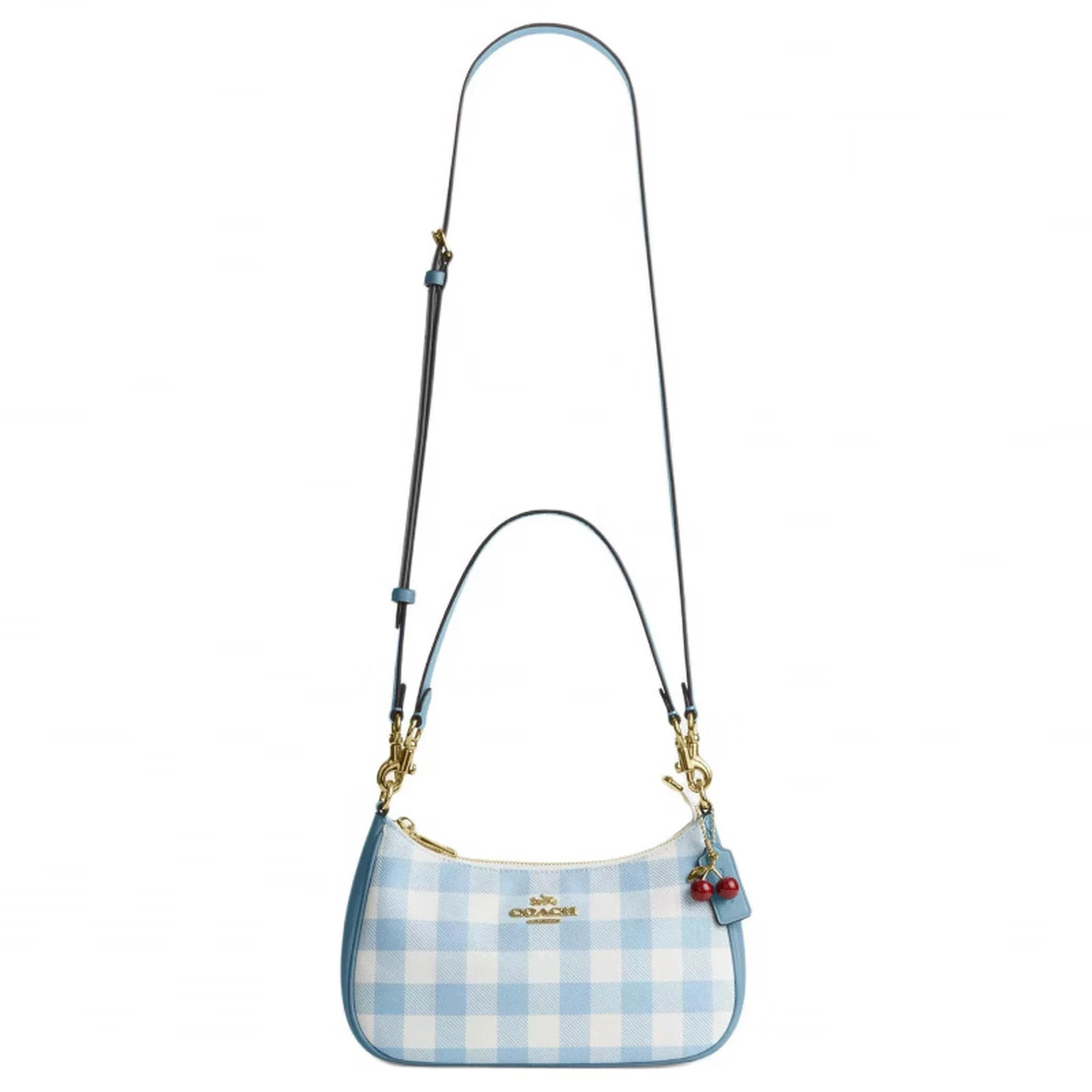 NWT Coach Teri CES65 Shoulder Bag Blue Gingham Crossbody Purse with Cherry Charm
