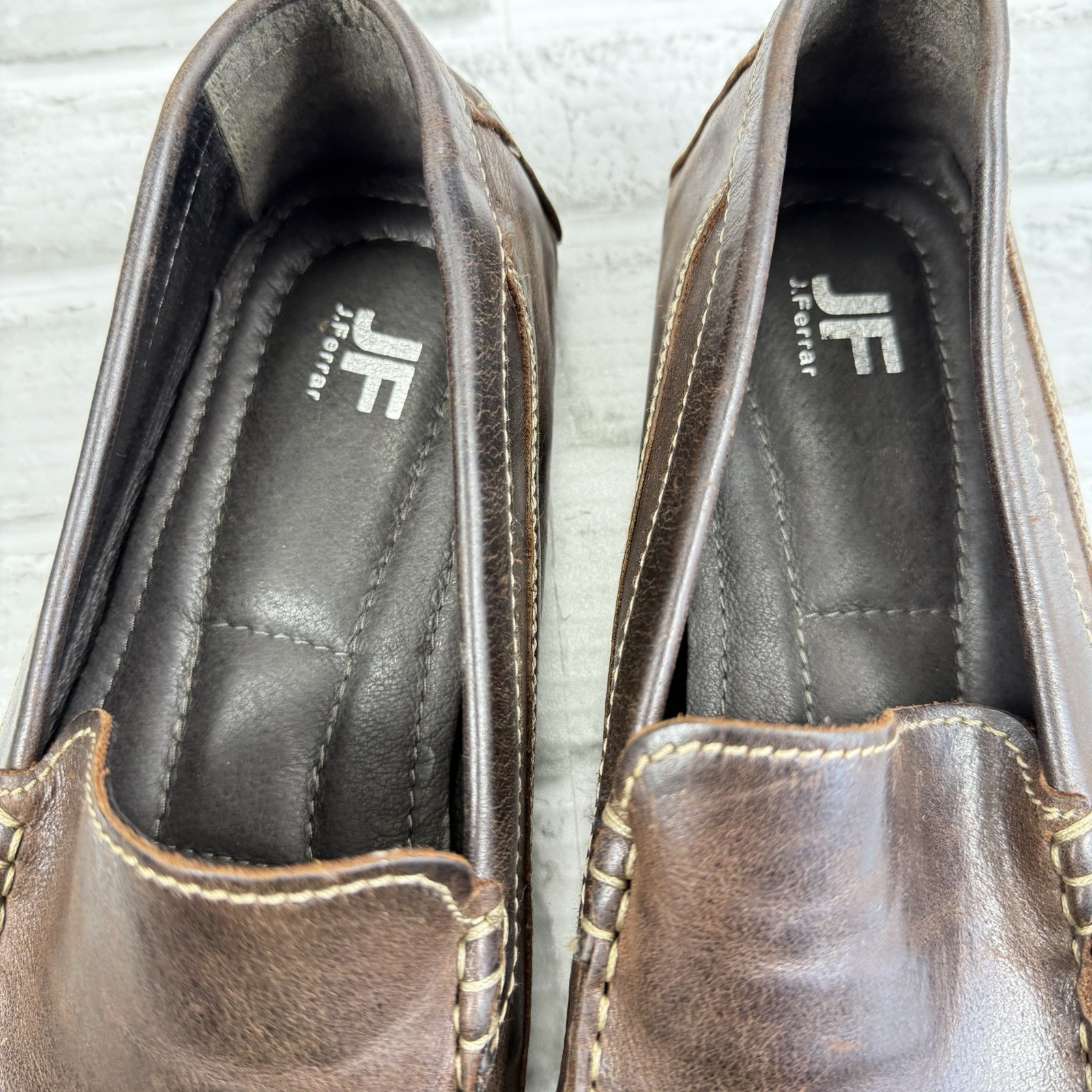 JF J Ferrar Men’s Size 11 Brown Leather Slip On Moc Driving Loafer Shoes