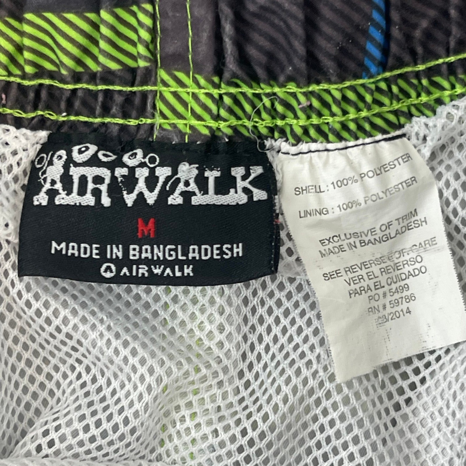 Y2K Airwalk Board Shorts Mens M Black Neon Green Blue Plaid Cargo Swim VTG