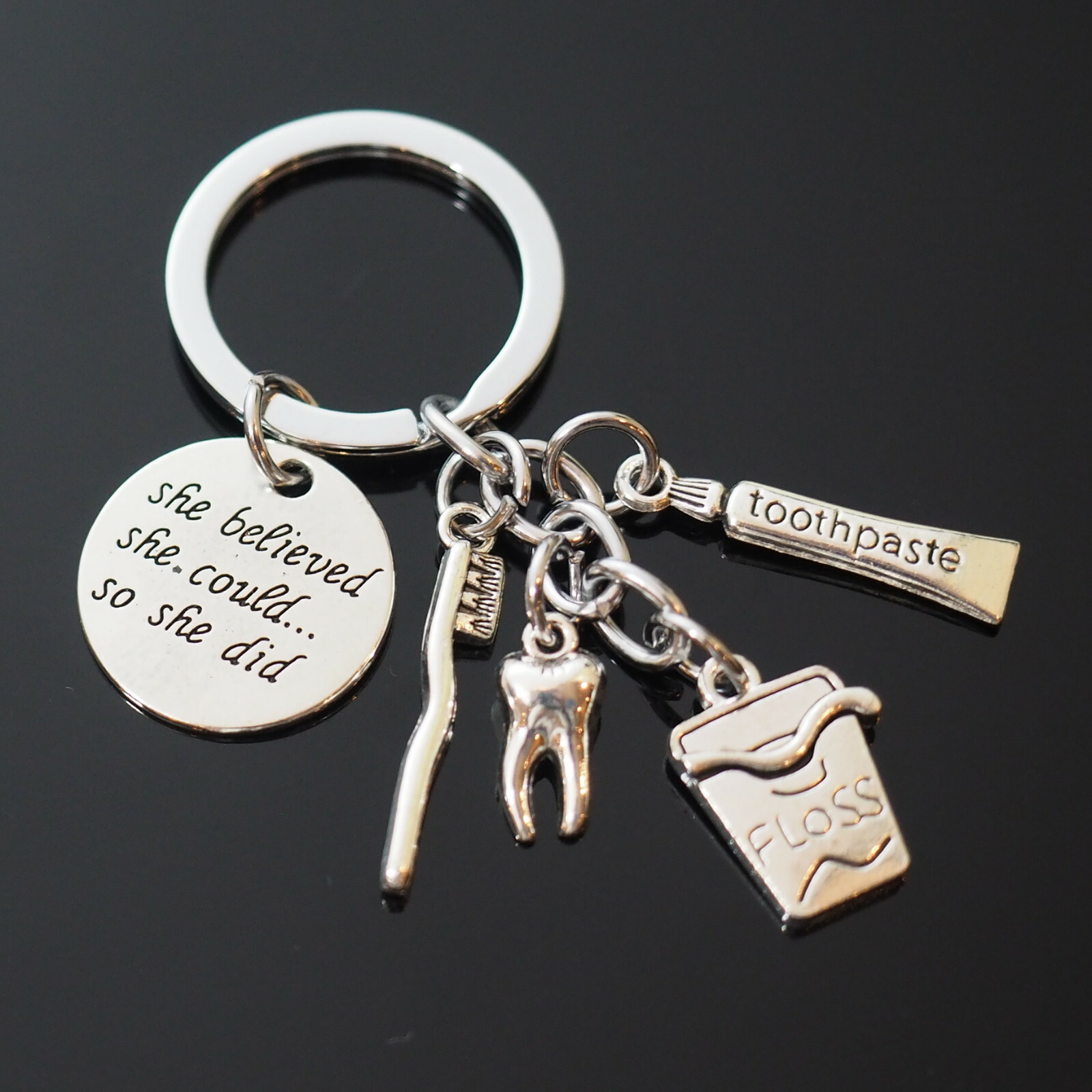 Tooth Brush Paste Floss Keychain Dentist Hygienist Student Mom Appreciation Gift