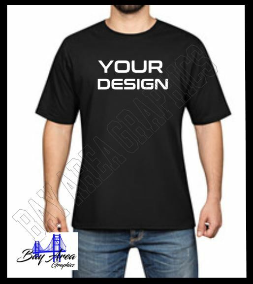 CUSTOM BLACK T-SHIRT YOUR NAME FRONT WHITE DESIGN CHOOSE YOUR SIZE