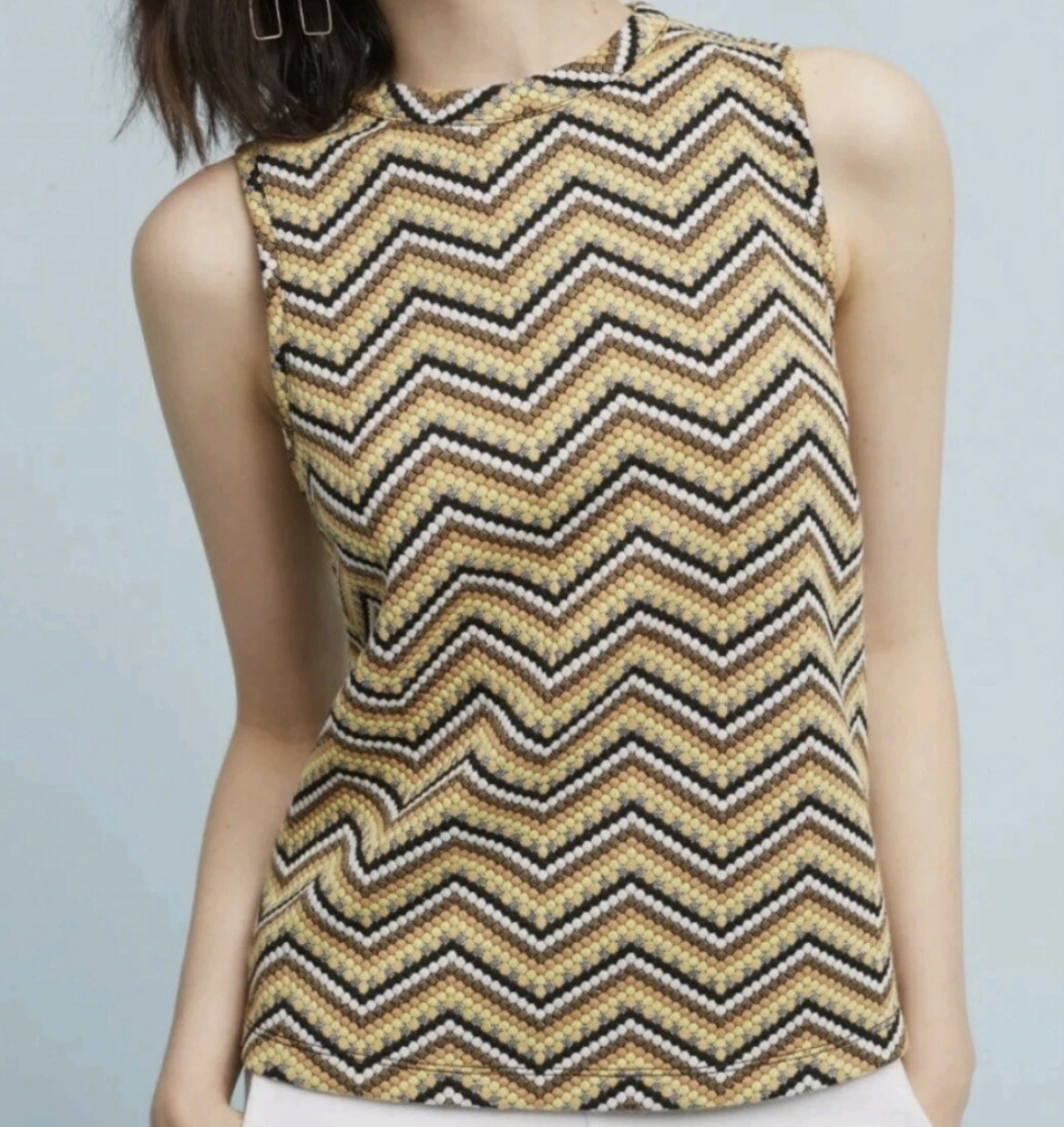 Anthropologie Postmark Sleeveless Chevron Retro Preppy Pattern Boho Top Sz M
