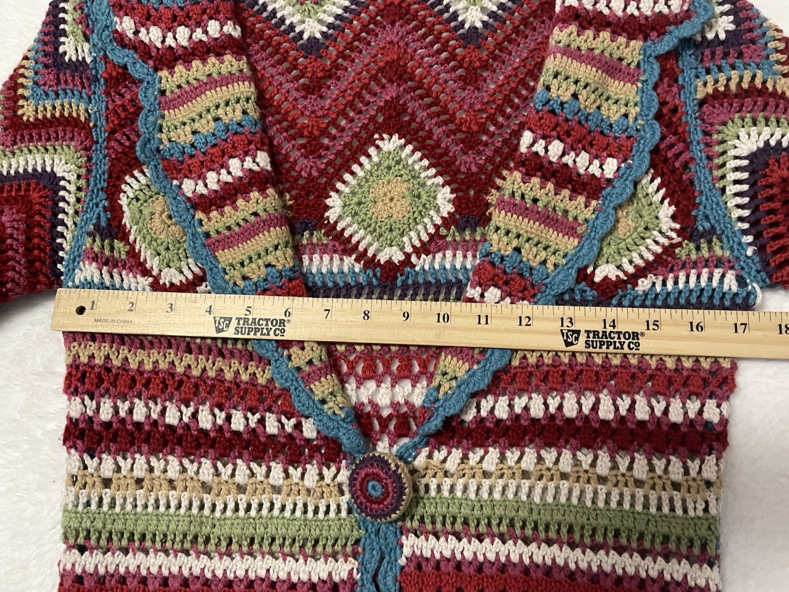 Monsoon Multicoloured Crochet Long Cardigan Size S/M (UK 10) Afghan Boho Hippie