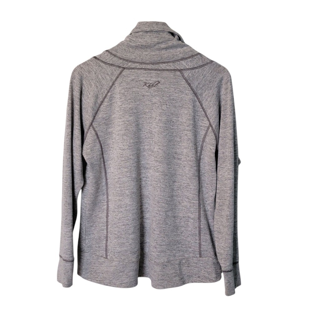 KUHL Leah Pullover Sweatshirt Grey Knit Cowl Neck Thumb Holes Size L