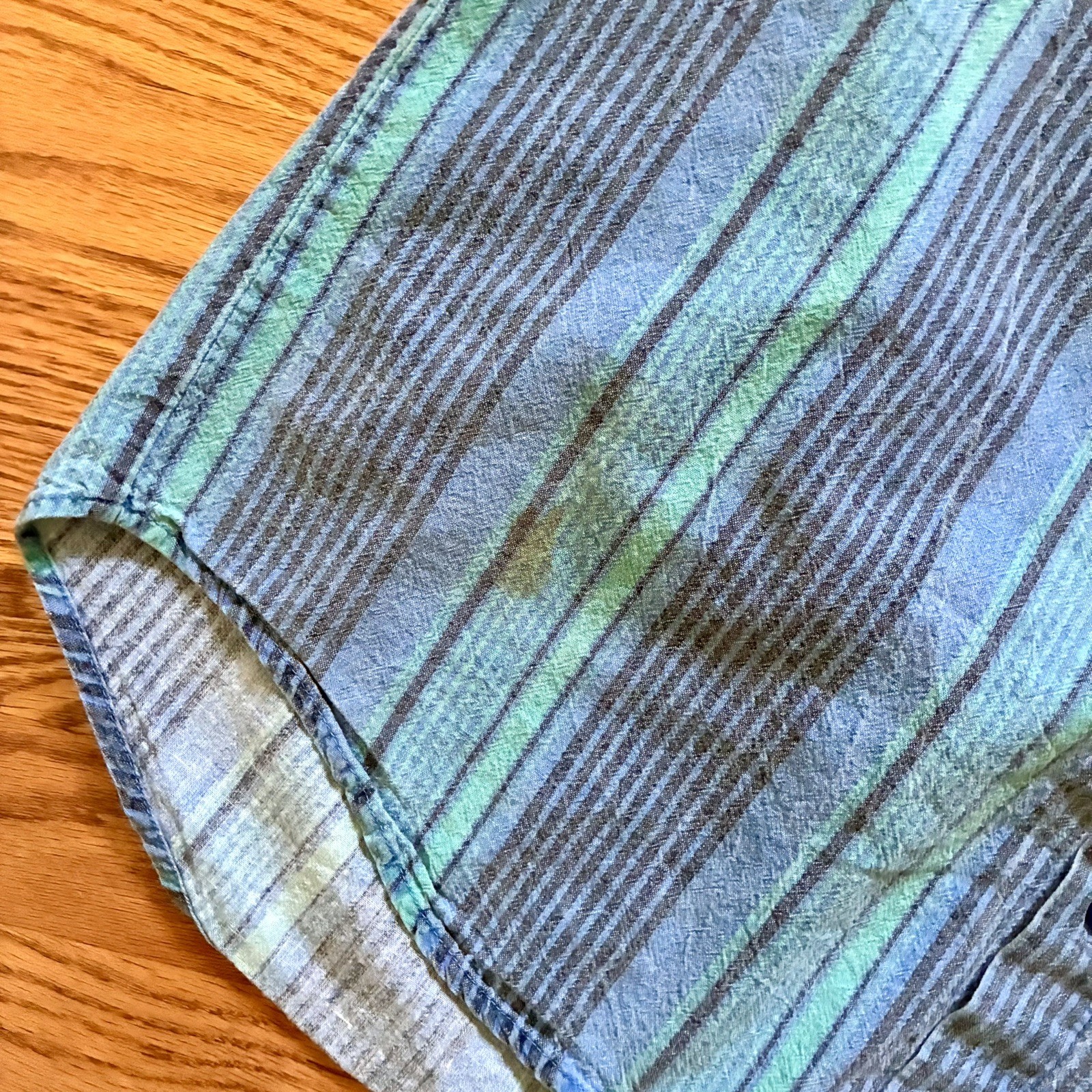 VINTAGE 90s Santana Blue Striped Short-Sleeve Button-Up Shirt Size Large