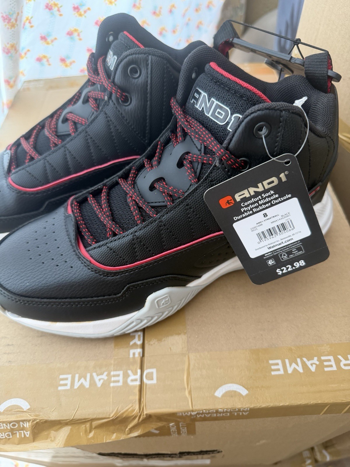 AND1 Men’s Mid Top Lace-Up Athletic Sneakers Black Red White