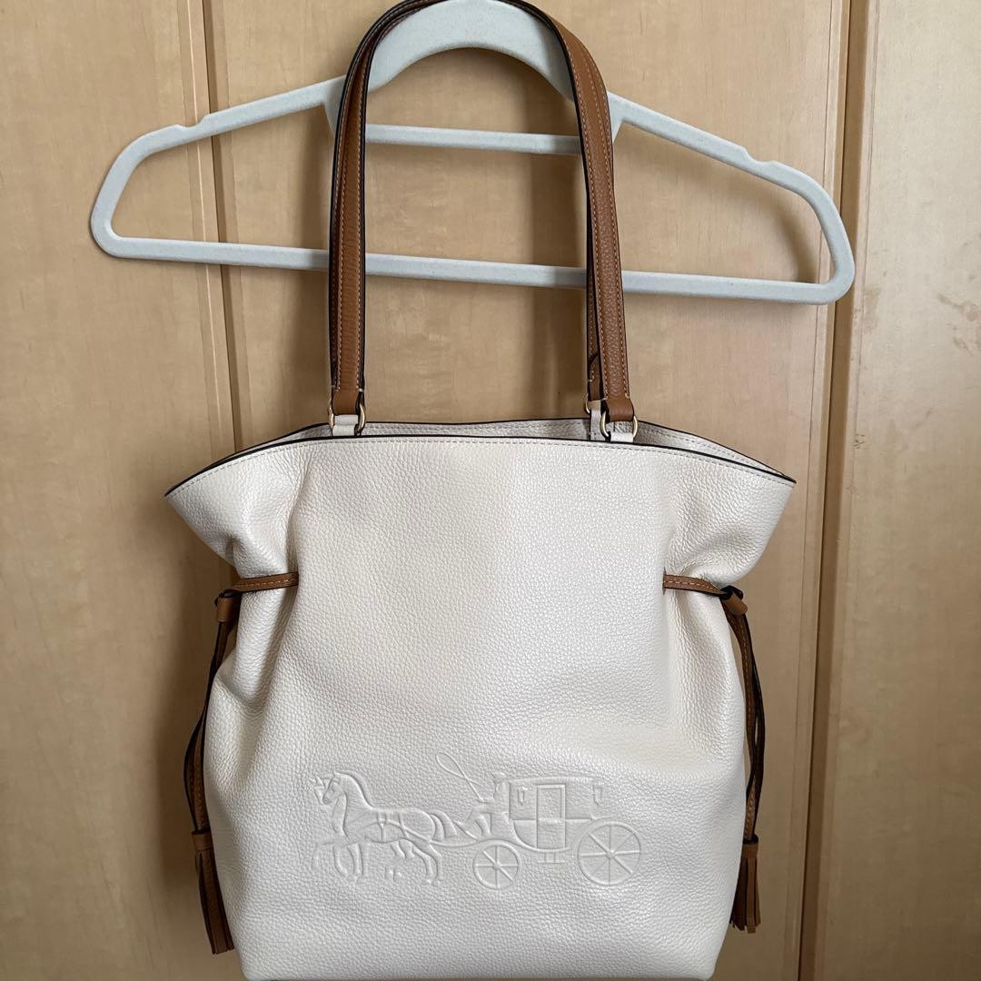 COACH Andy Leather Tote Bag Ivory White Refined Pebble Leather Authentic
