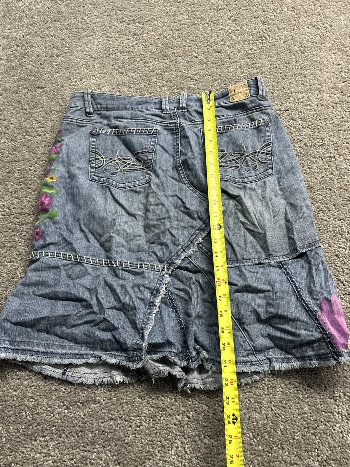 Vintage Y2K 2000s Candies Womens Patchwork Skirt Hand Painted Medium Wash 7 VTG