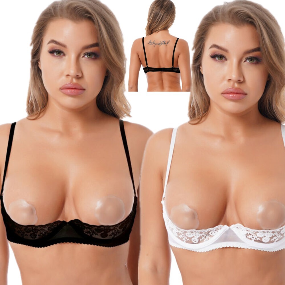 US Womens Underwire Open Nipple Bra Sheer Lace Unlined Push Up Cupless Shelf Bra