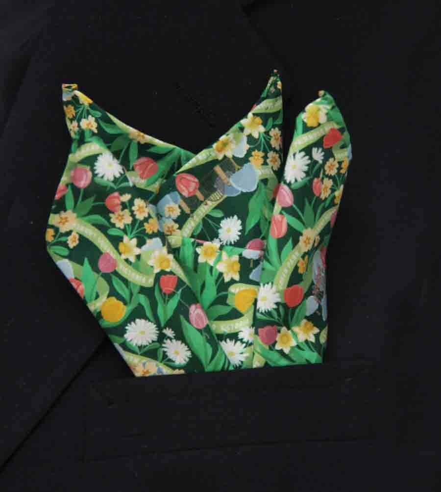 Hand Stitched Pocket Square Tana Lawn Italian Cotton Posy Parks Pattern Floral