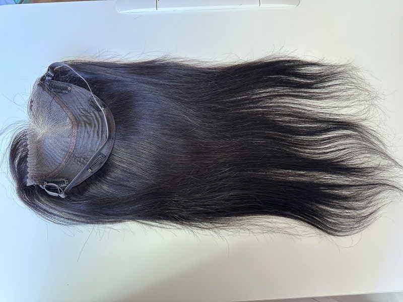 5.5″X6.3″ Transpanent Lace Front Cap 100% Human Hair Topper with Band 12″~18″