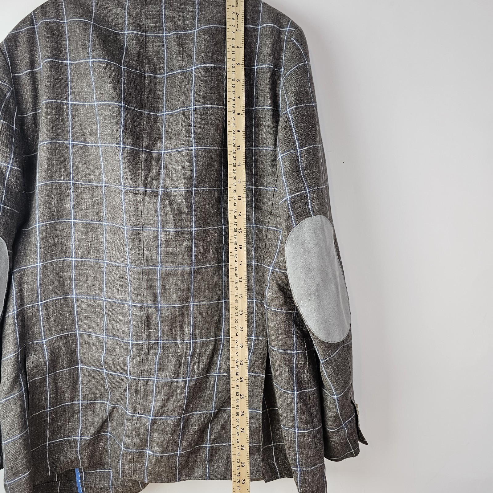 Kroon Blazer Jacket Linen Edge Mens 42L Windowpane Elbow Patches Unstructured