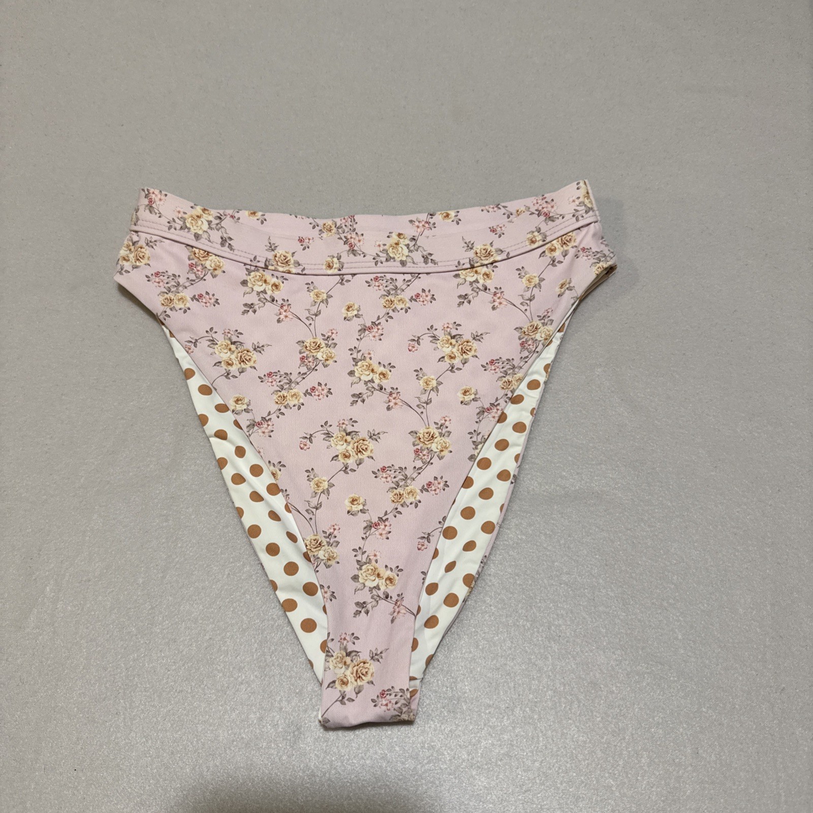 Dippin Daisy Women Swim Bottom Pink Floral/ Poka Dot Reversible High Waist Sz XS