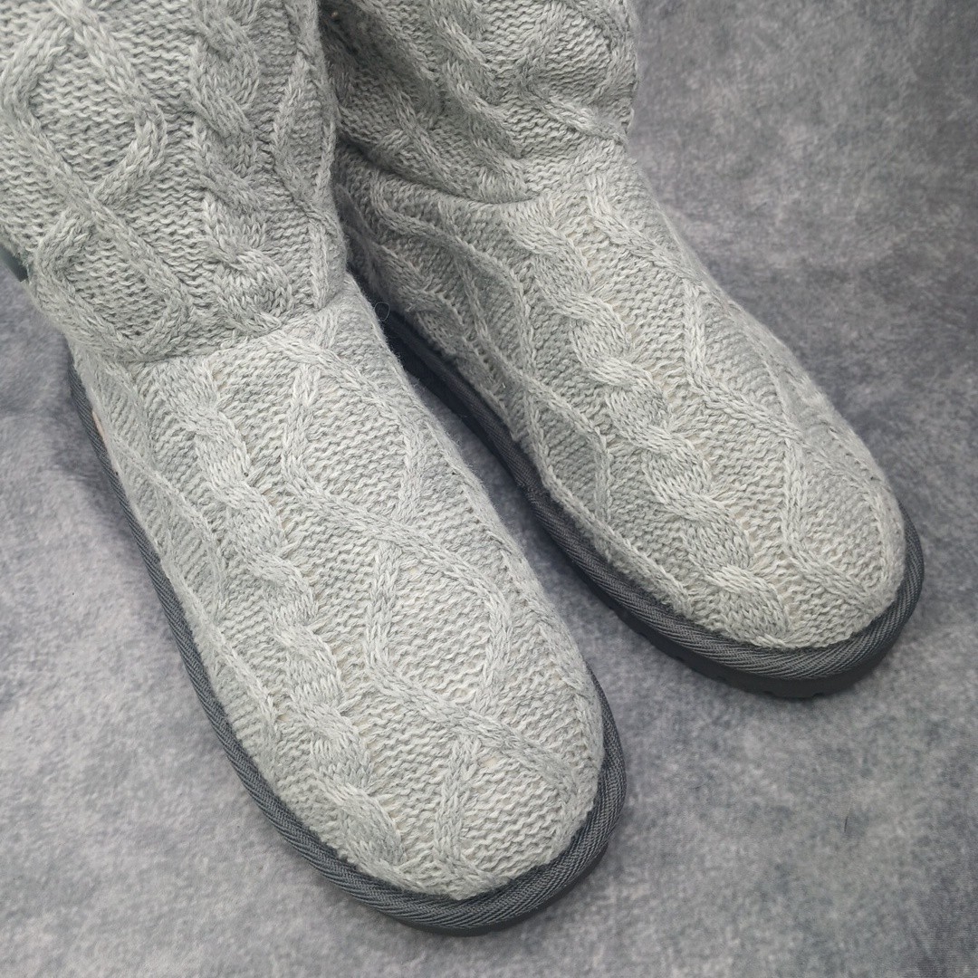 Muk Luks Lilyana Boots Womens 9 Gray Cable Knit Faux Fur Lined Comfort Shoes