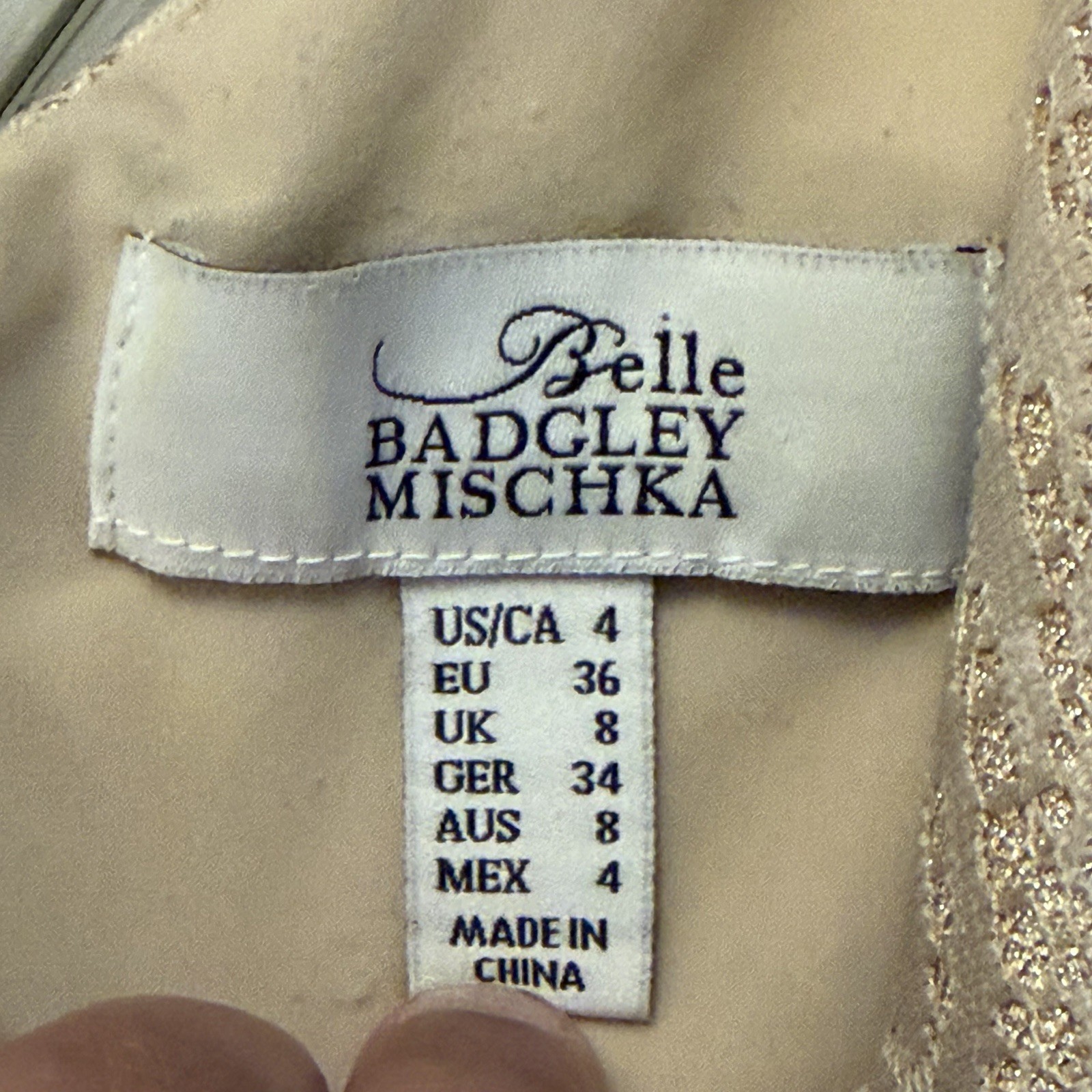 Belle Badgley Mischka Champagne Gold Peplum Dress Size 4 Wedding