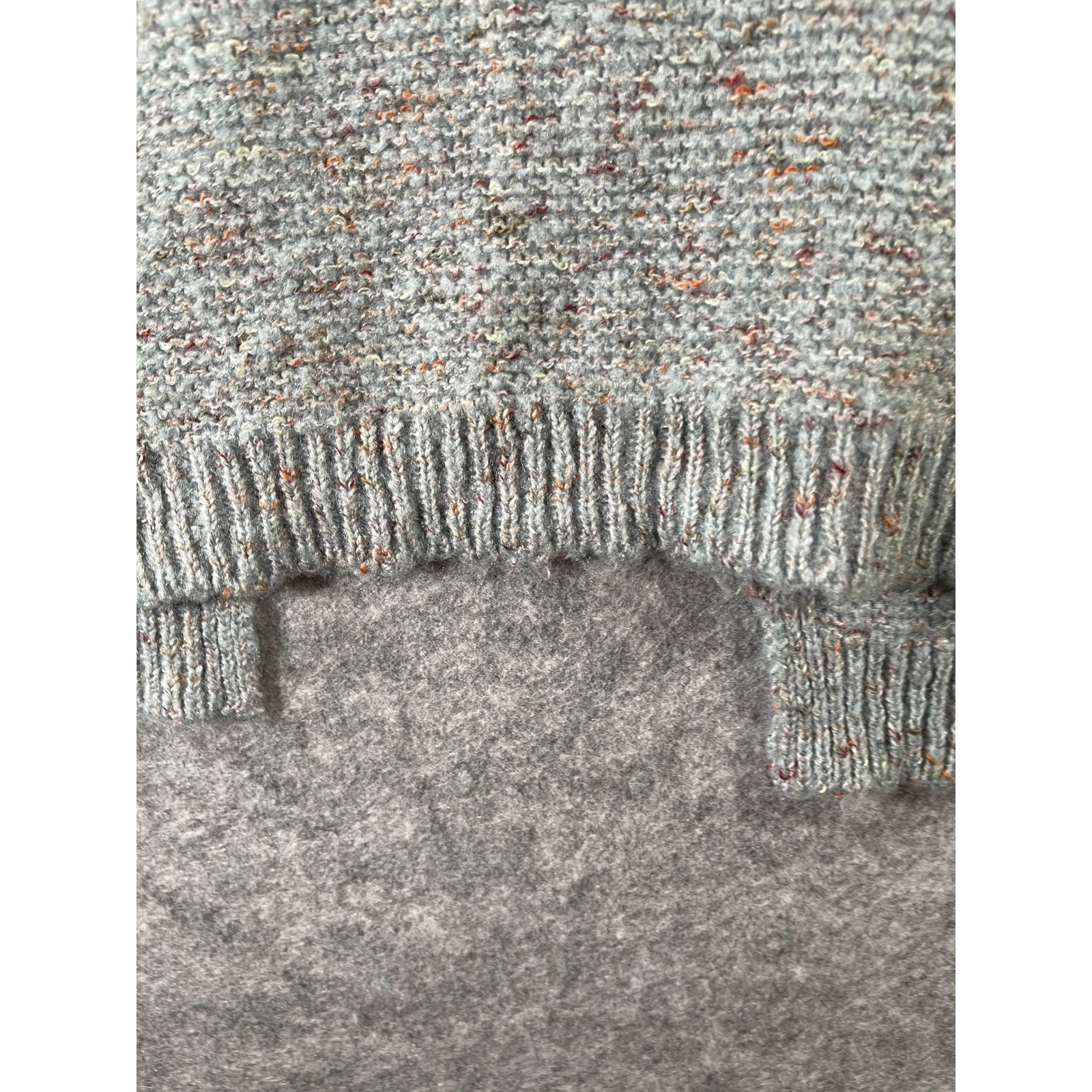 Grey Marl Lattice Back Knit Sweater Confetti Fleck Pullover Long Sleeve Crewneck