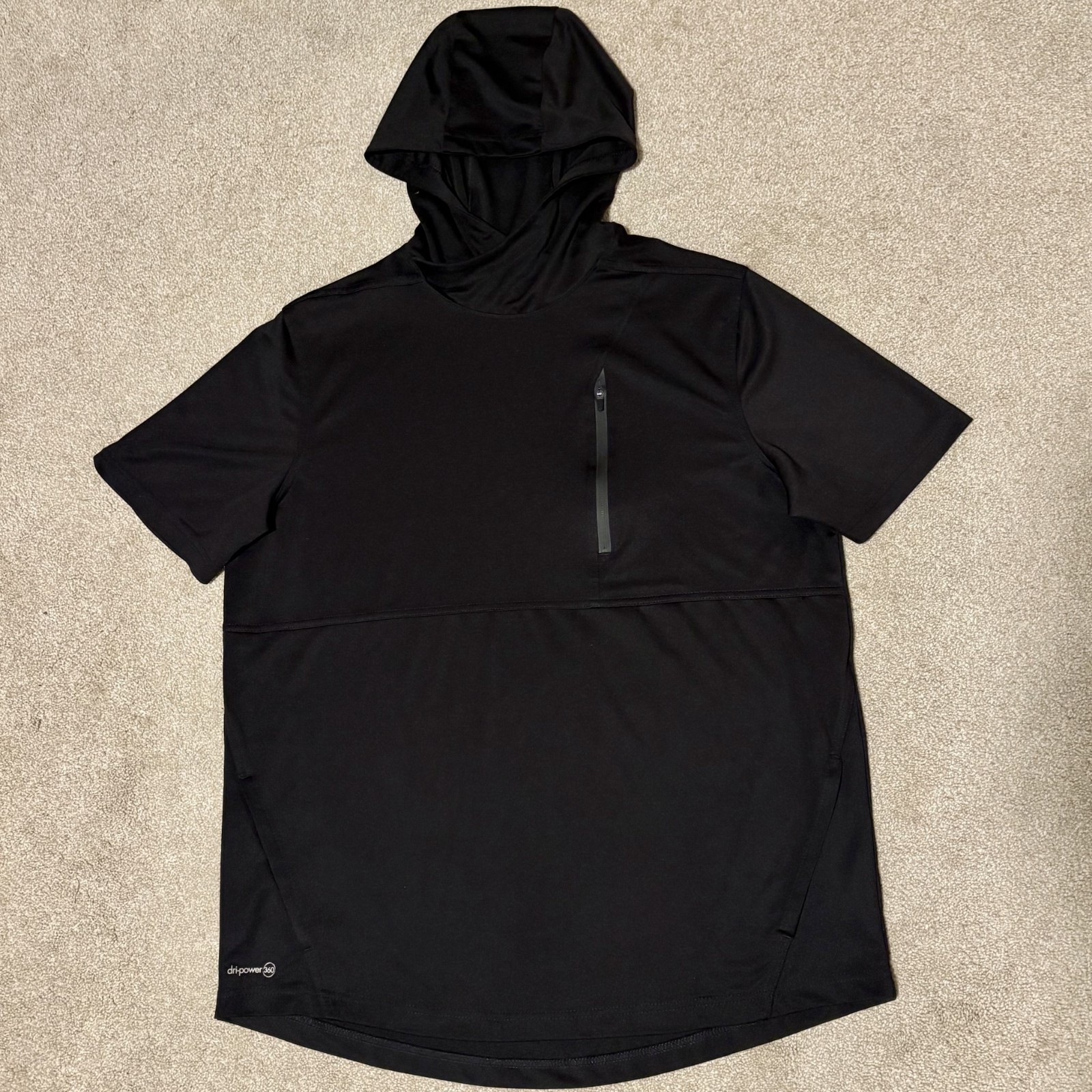 Russell Athletic Mens Training Fit Dri-Power 360 Hooded SS Shirt Black Pockets
