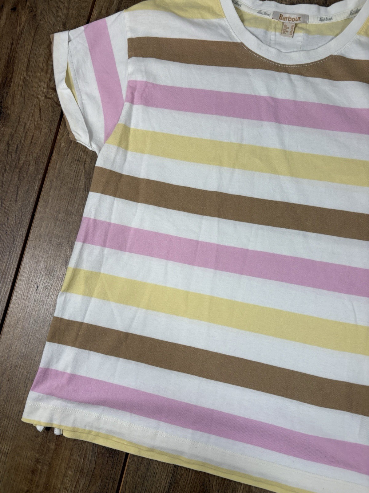 Women’s Barbour Lyndale Brown Pink Multicoloured Striped T-Shirt size 10