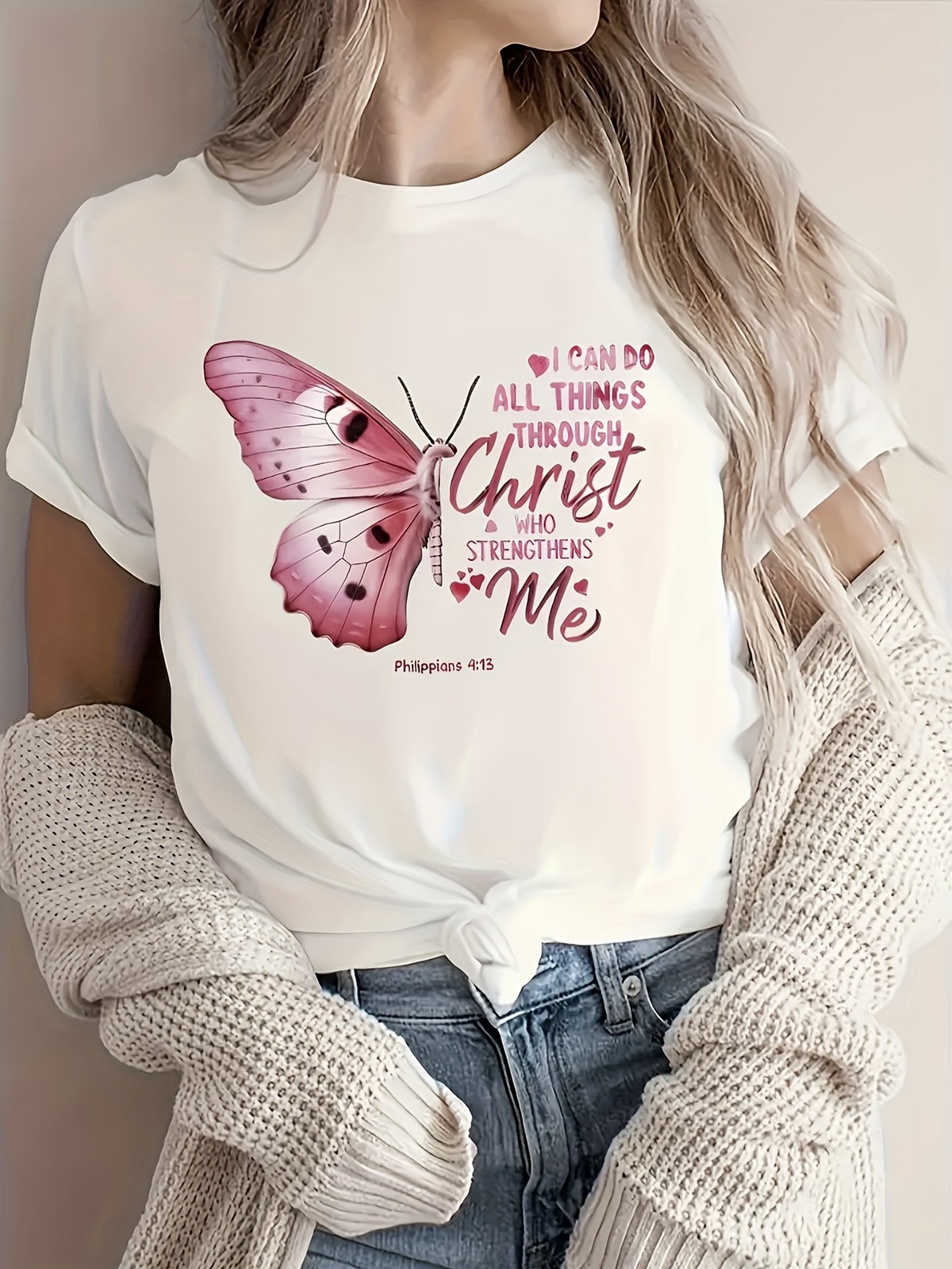 Women’s Chic Bible Letter Print Tee – Comfy, Casual Short Sleeve Crew Neck
