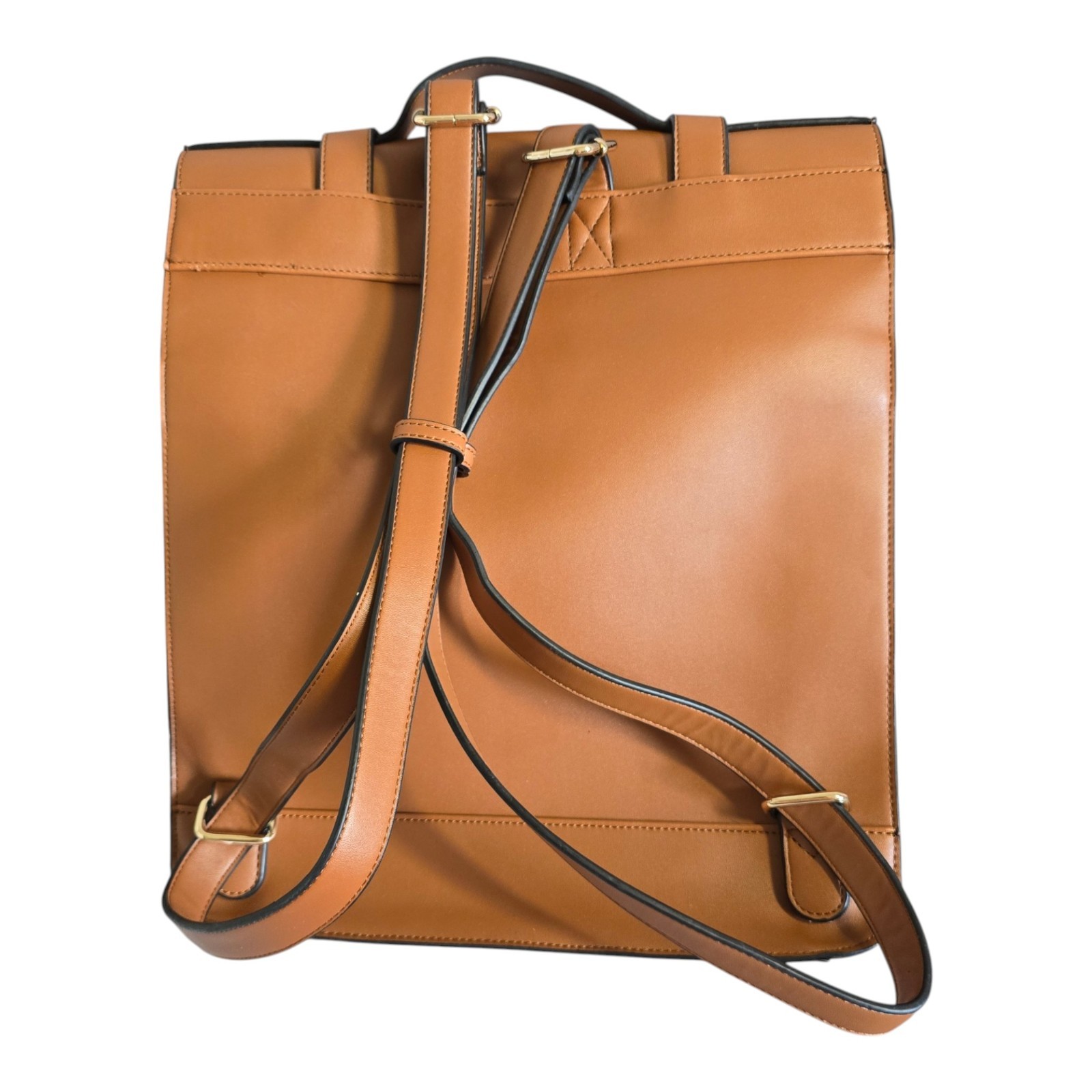 ECOSUSI Faux Leather Backpack Satchel Laptop Bag w Matching Clutch Caramel Brown