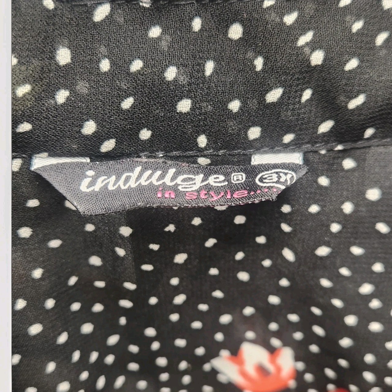 Indulge Womens Plus 3X Chiffon Polka Dot Floral V-Neck Top Rose Breathable Top