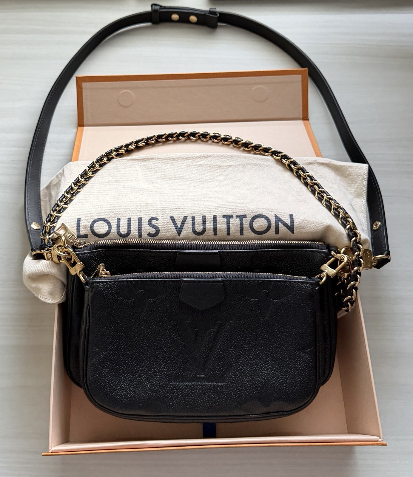 Louis Vuitton Multi Pochette Shoulder Bag Black Leather