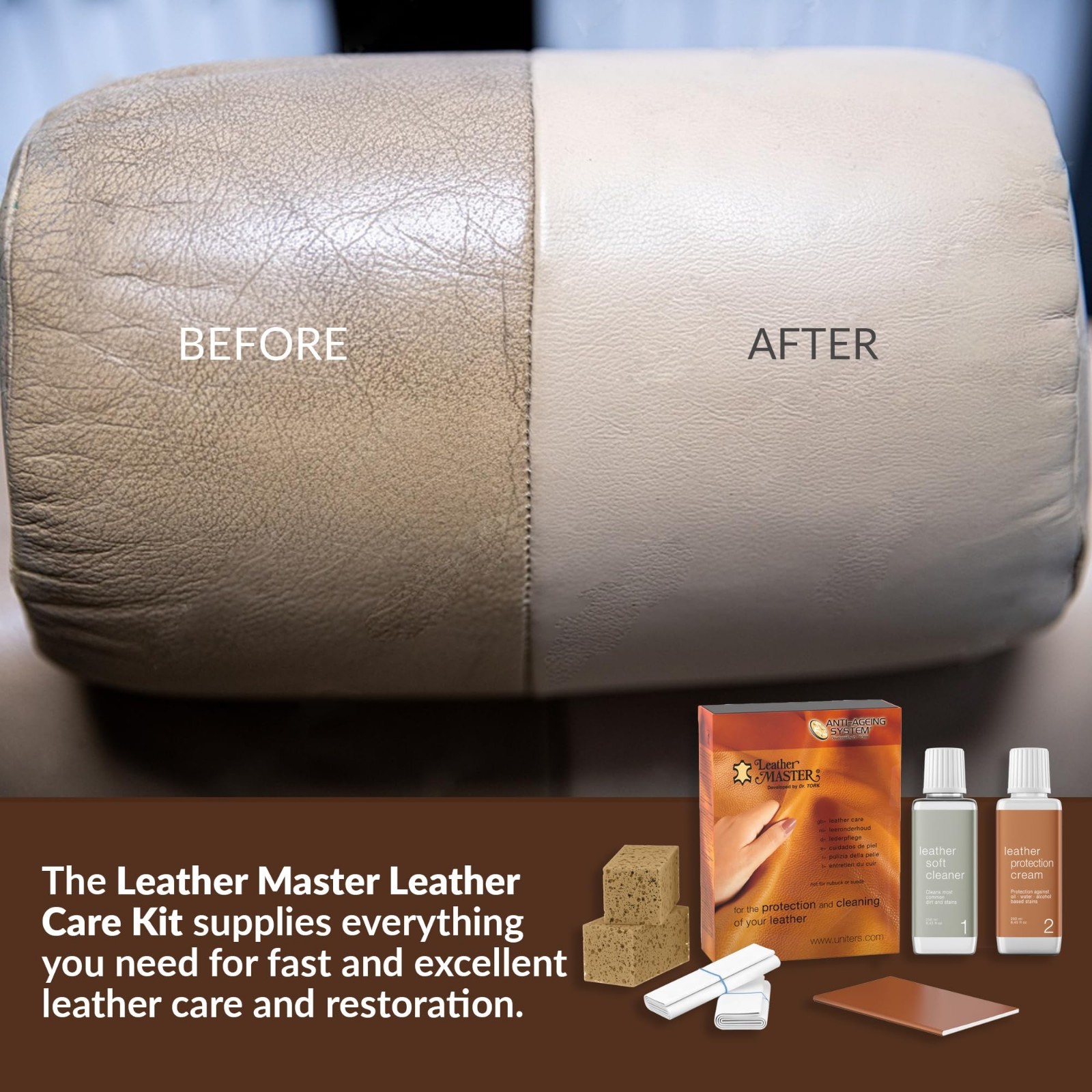 Leather Care Kit – Cleaner & Conditioner for Car Seats, Furniture, Purses, Jacke