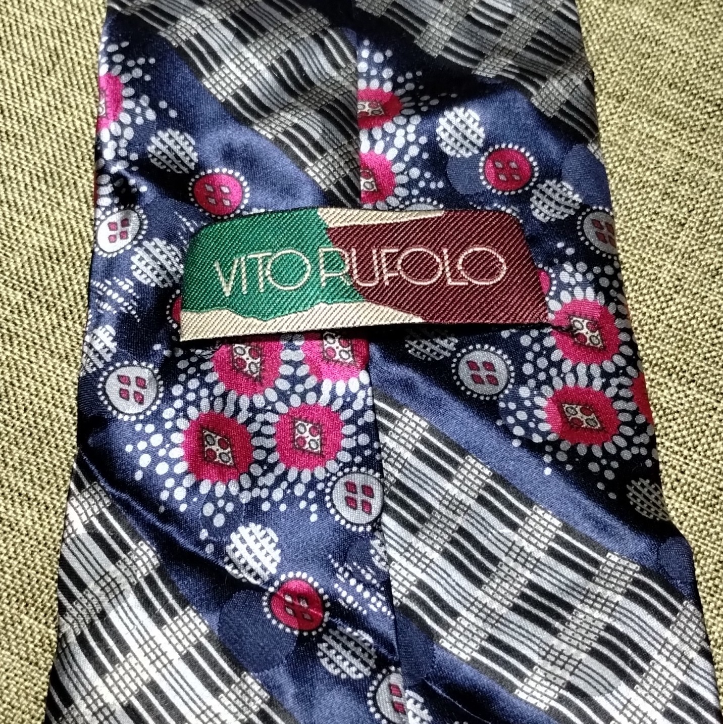 Vito Rufolo Handmade Silk Geometric Tie Blue Pink Gray Classic 57″-60″