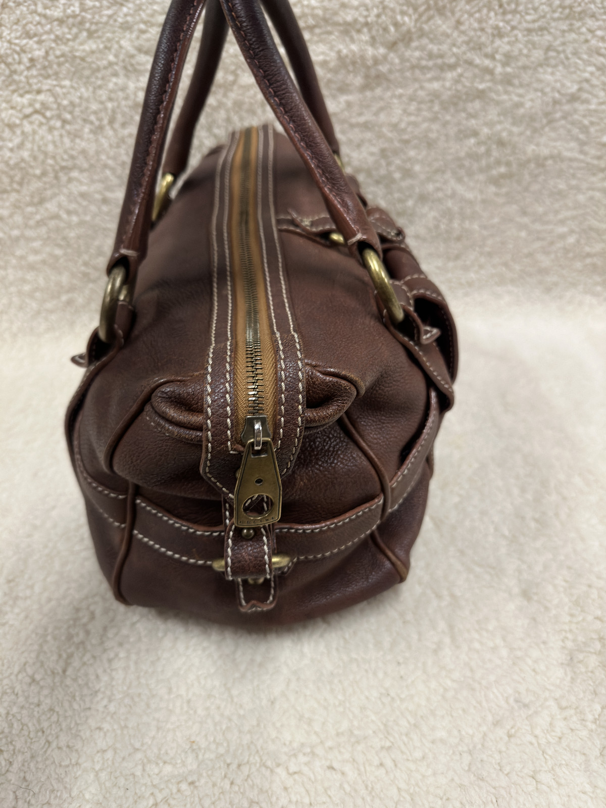 Celine Brown Leather Handbag Handle Purse Satchel Horse Buggy Logo Dust Bag Tags